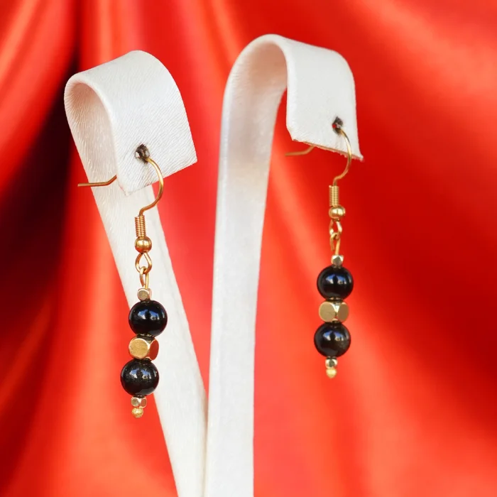 Natural Obsidian Stone Dangle Earrings - 2