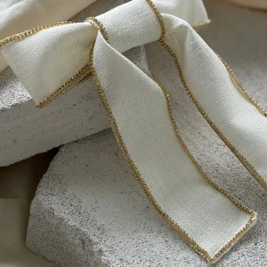 Linen Hair Bow With Rhinestones - 3