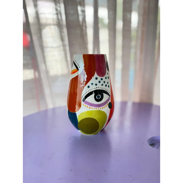 Renkli Göz Desenli Çini Vazo - 3