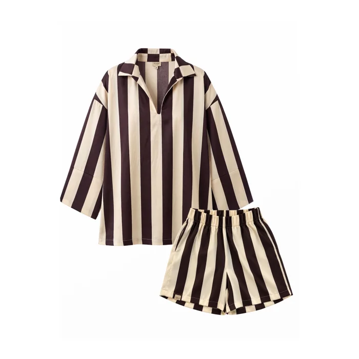 Ivory Noir Striped Silky Co-ord Set - 2