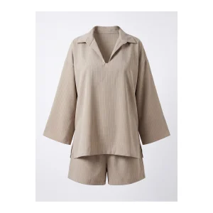 Mushroom Sable Striped Relaxed Set - 1