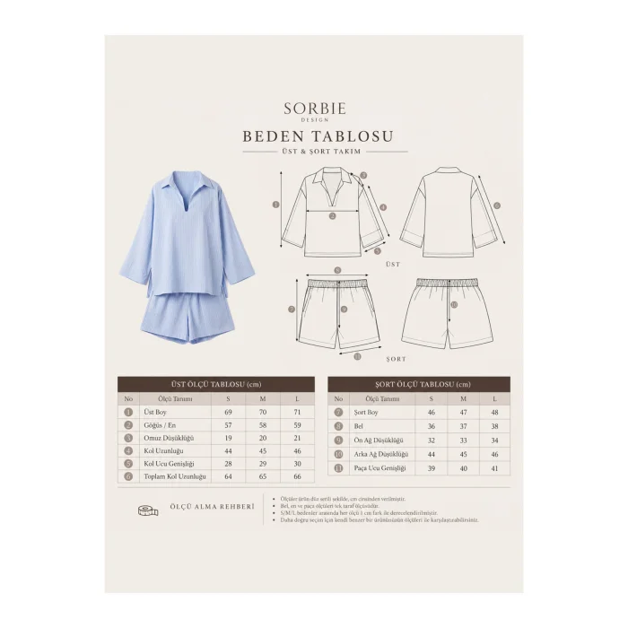 Ice Blue Striped Top and Shorts Set - 4