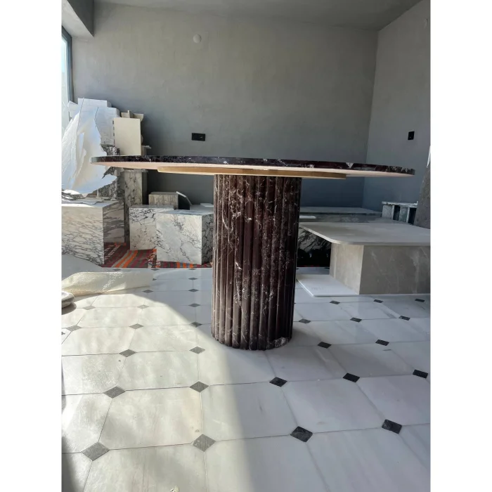 Rosso Levanto Fluted Marble Dining Table - 9