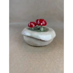 Mikora 001 Three Mushroom Figured Ceramic Lidded Bowl