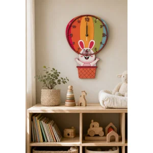 Bunny Balloon Tavşan Temalı Ahşap Duvar Saati - 2