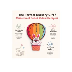 Bunny Balloon Tavşan Temalı Ahşap Duvar Saati - 3