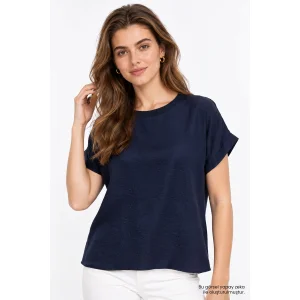 Ribbed Satin Surface Navy Blue Blouse - 3