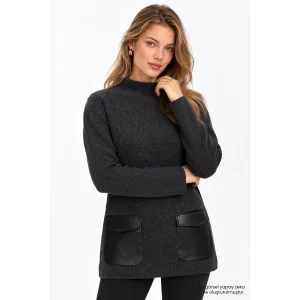 Leather Trim Anthracite Knit Blouse - 3