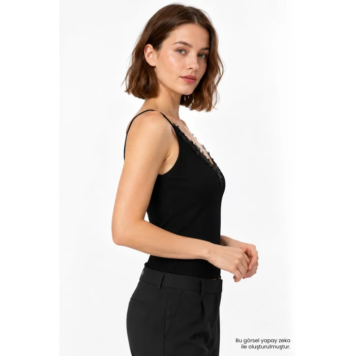 Lace Trim Strappy Knit Blouse - 5