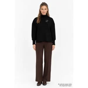 Hand-Crafted Appliqué Drop Shoulder Black Knit Blouse - 1
