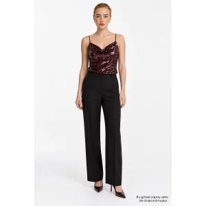 Sequin Embellished Cowl Neck Burgundy Blouse with Thin Straps - 1