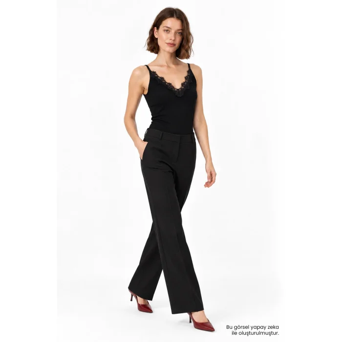 Lace Trimmed Strappy Regular Knit Top - 2