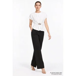Metal Buckle Draped Cream Blouse - 2