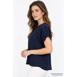 Satin Finish Ribbed Navy Blue Blouse - 5