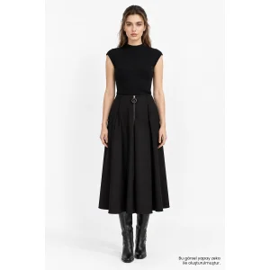 Mock Neck Sleeveless Regular Knit Black Blouse - 1