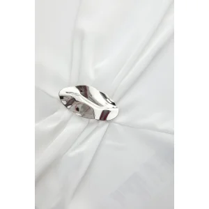 Metal Buckle Draped Cream Blouse - 5