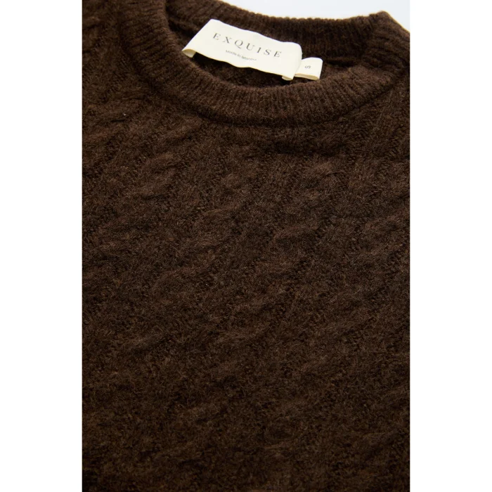 Cable-Knit Crew Neck Brown Regular Knit Blouse - 5