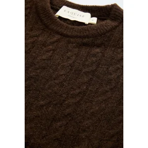 Crew Neck Cable Knit Brown Blouse - 6