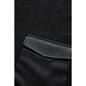 Leather Pocket Garnish Regular Anthracite Knit Blouse - 6