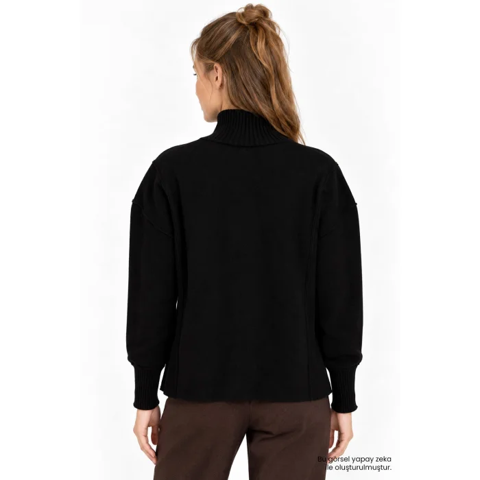 Hand-Crafted Appliqué Drop Shoulder Black Knit Blouse - 4