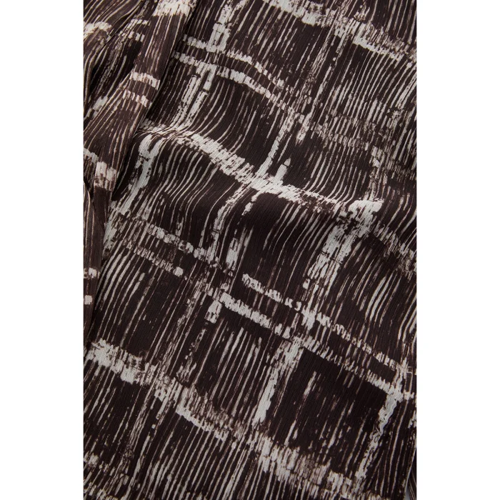 Smocked Cuff Scarf Detail Brown Blouse - 6