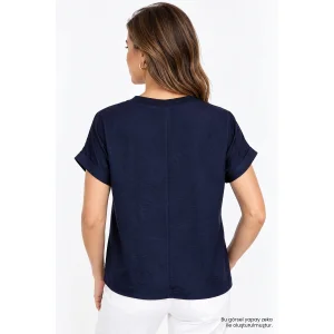 Satin Finish Ribbed Navy Blue Blouse - 4
