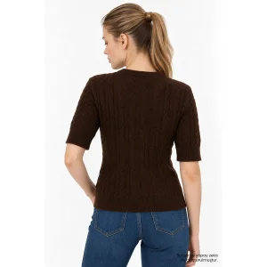 Crew Neck Cable Knit Regular Brown Blouse - 4