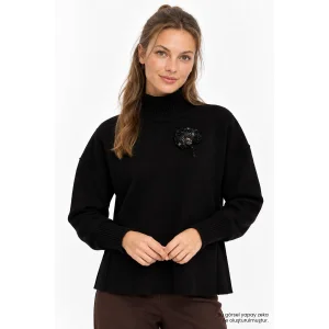Hand-Crafted Appliqué Drop Shoulder Black Knit Blouse - 6