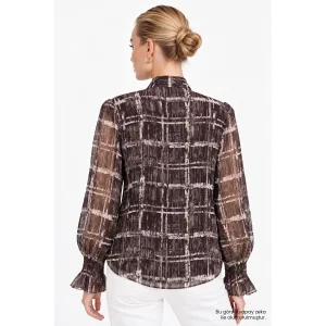 Scarf Detailed Smocked Regular Brown Blouse - 4