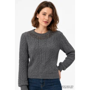 Hand-Embroidered Cable-Knit Gray Blouse - 4