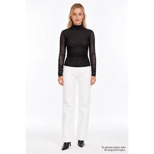 Ribbed Turtleneck Transparent Knit Blouse - 1
