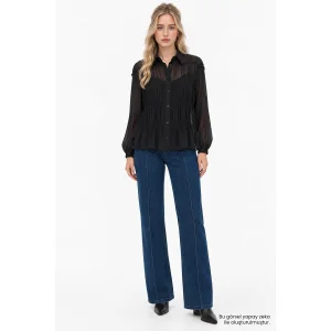 Transparent Detailed Chiffon Black Blouse - 1