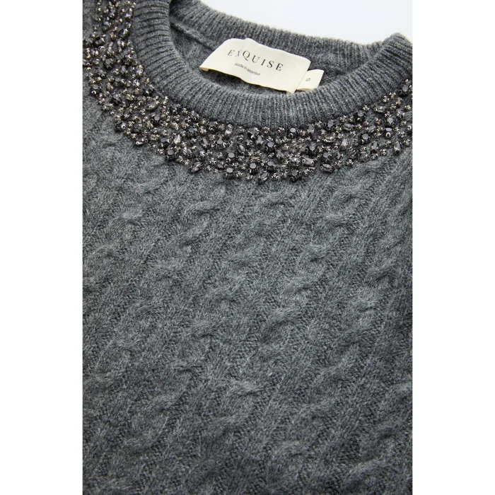 Hand-Embroidered Cable Knit Grey Blouse - 6
