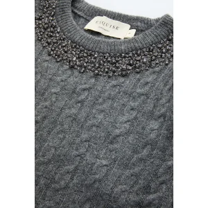 Hand-Embroidered Gray Cable-Knit Blouse - 6