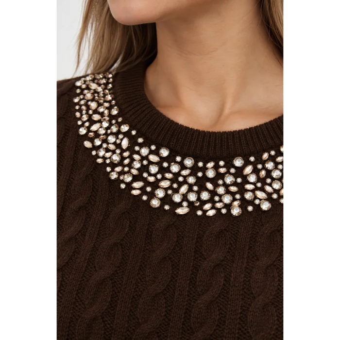 Hand Embroidered Cable Knit Brown Blouse - 6