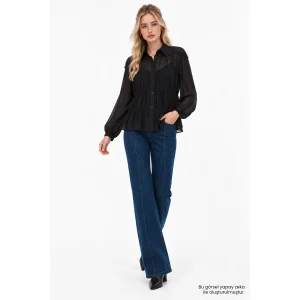 Long Sleeved Transparent Detailed Chiffon Black Blouse - 2