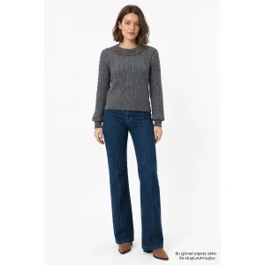 Hand-Embellished Cable Knit Grey Blouse - 1