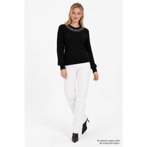 Hand-Embroidered Cable-Knit Black Blouse - 2