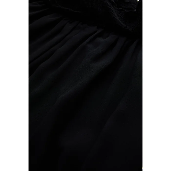 Madonna Neck Smocked Ruffle Detail Chiffon Black Blouse - 6
