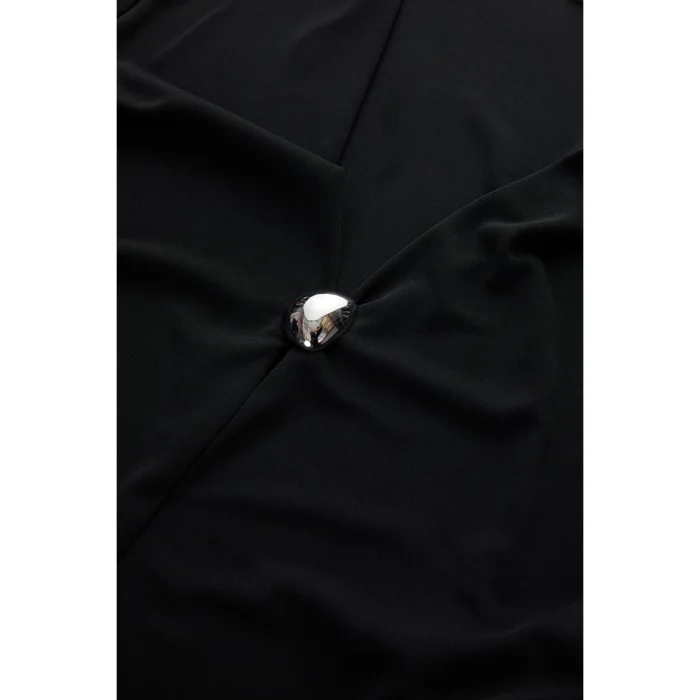 V Neck Metal Buckle Detailed Fitted Blouse - 5