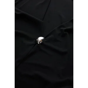 V-Neck Metal Buckle Slim Fit Black Blouse - 5