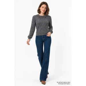 Hand-Embroidered Gray Cable-Knit Blouse - 2