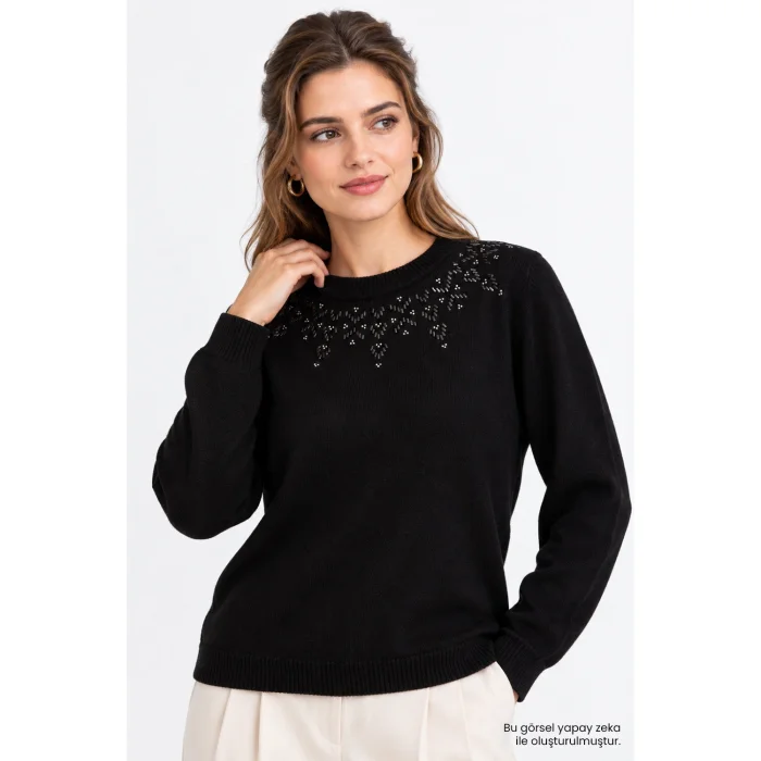 Glittered Ruched Front Deep V-Neck Blouse - 6