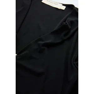 V-Neck Metal Buckled Waist-Fitted Black Blouse - 6