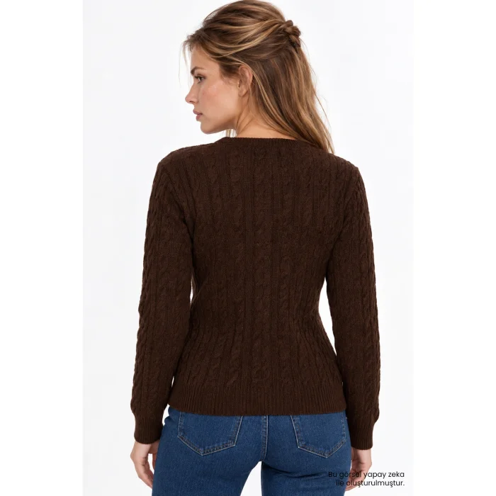 Hand-Embroidered Cable Knit Brown Blouse - 4
