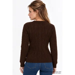 Hand-Embroidered Neck Cable Knit Brown Blouse - 4