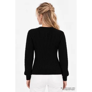 Hand-Embellished Cable Knit Black Blouse - 4