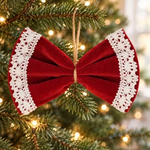 Cotton Lace Red Velvet Bow - Set of 6 - 2
