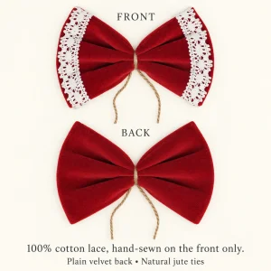 Cotton Lace Red Velvet Bow - Set of 6 - 7