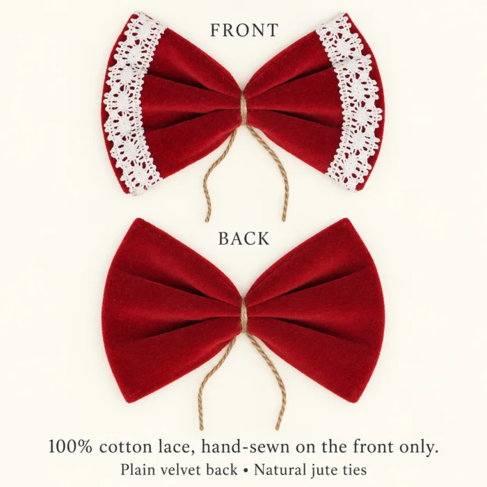 Cotton Lace Red Velvet Bow - Set of 6 - 7